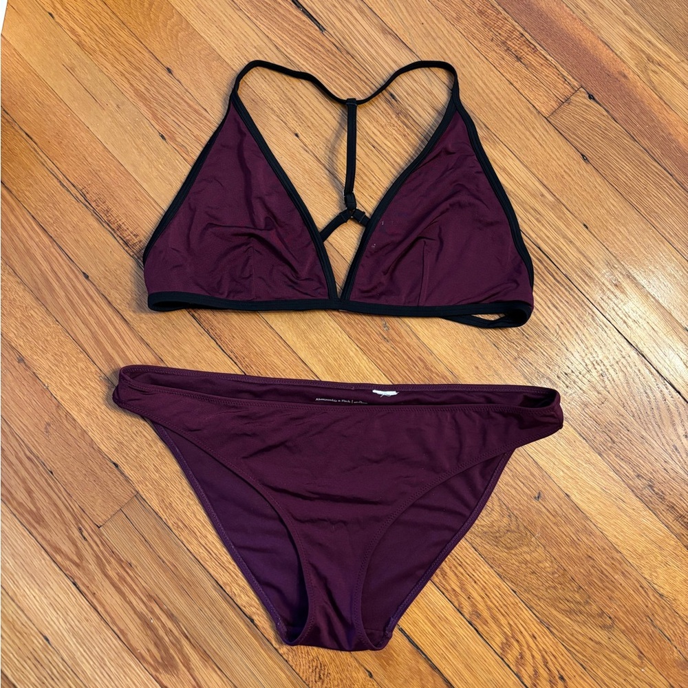 Abercrombie & Fitch Burgundy Triangle Bikini with Black Trim